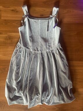 Girls' Shimmery Silver Velvet Party Dress with Bow Ties